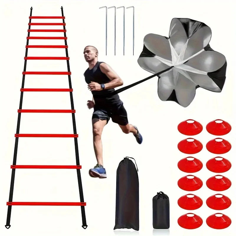 1 Set Soccer Training Agility Ladder Set, Logo Disks, Resistance Umbrella, Spikes, Obstacles Speed Awareness Training