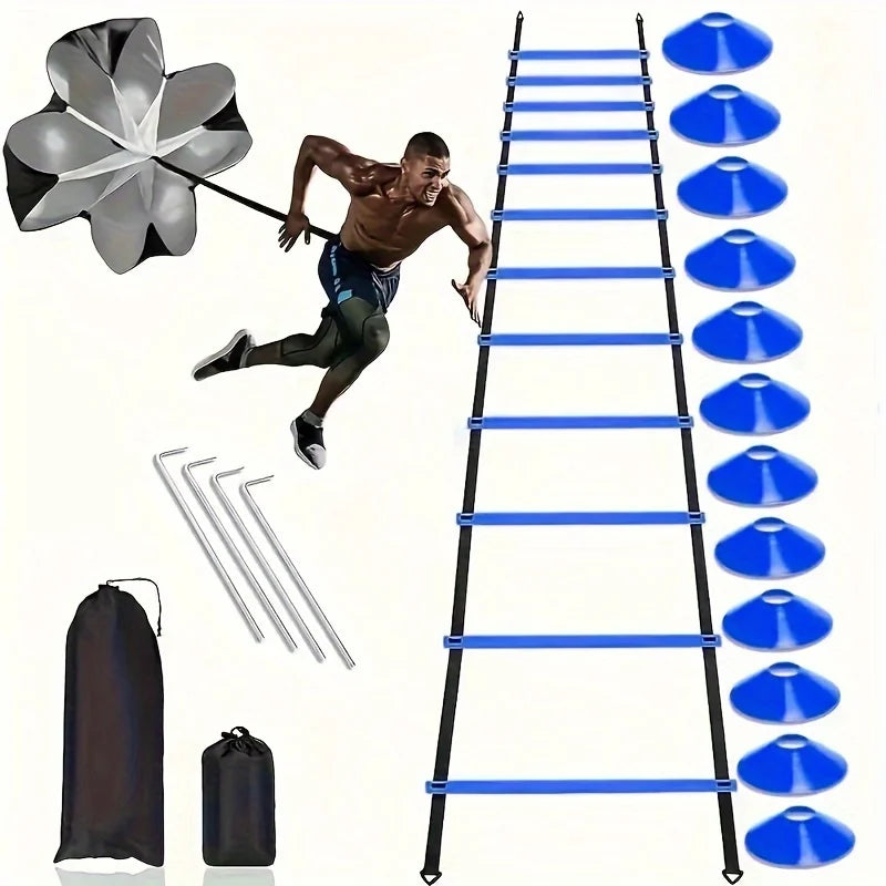 1 Set Soccer Training Agility Ladder Set, Logo Disks, Resistance Umbrella, Spikes, Obstacles Speed Awareness Training