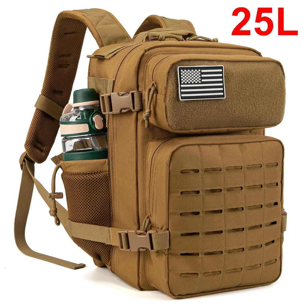 25L/45L Tactical Backpack for Men and Women Outdoor Survival Bug Out Bag Small School Rucksack Hking with Bottle Holder