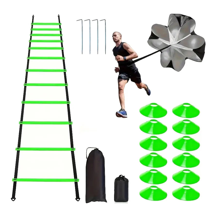 1 Set Soccer Training Agility Ladder Set, Logo Disks, Resistance Umbrella, Spikes, Obstacles Speed Awareness Training